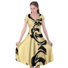 Peach And Black Swirl Design By Flipstylez Designs Cap Sleeve Wrap Front Dress by flipstylezfashionsLLC