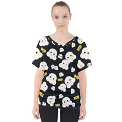 Cute Kawaii Popcorn Pattern V-neck Dolman Drape Top by Valentinaart