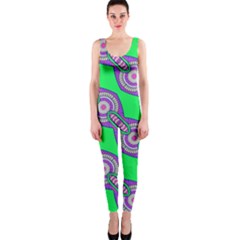 Purple Chains On A Green Background                                                    Onepiece Catsuit by LalyLauraFLM