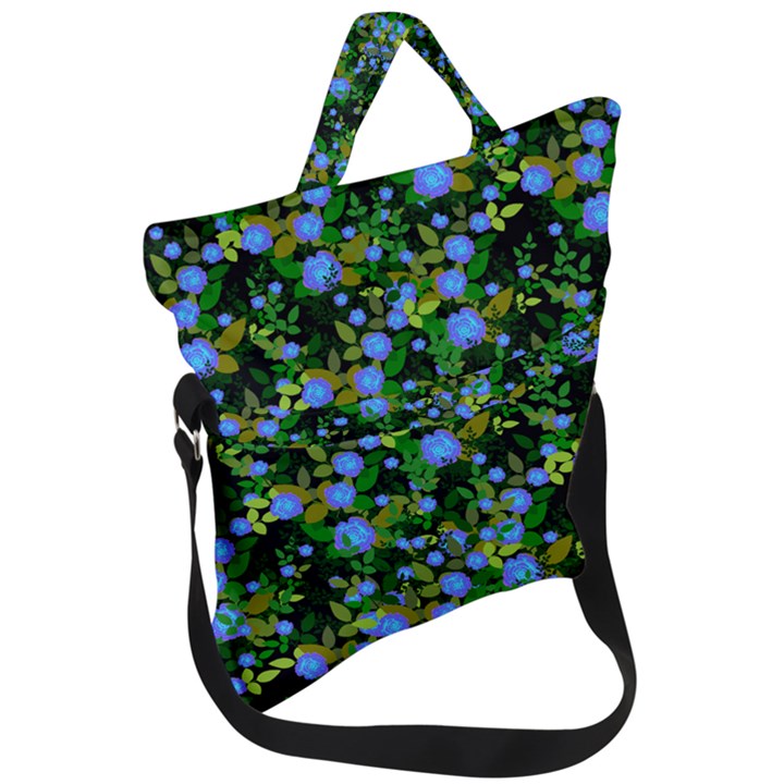 Blue Luminescent Roses Fold Over Handle Tote Bag