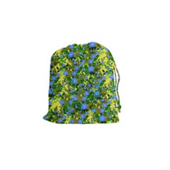 Blue Luminescent Roses Yellow Drawstring Pouch (small) by snowwhitegirl