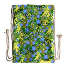 Blue Luminescent Roses Yellow Drawstring Bag (large) by snowwhitegirl