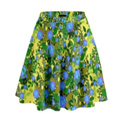 Blue Luminescent Roses Yellow High Waist Skirt by snowwhitegirl