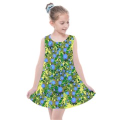 Blue Luminescent Roses Yellow Kids  Summer Dress by snowwhitegirl