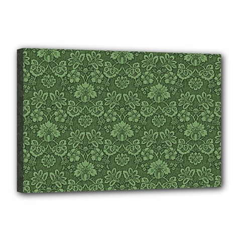 Damask Green Canvas 18  X 12  (stretched)