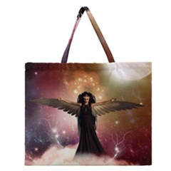 Awesome Dark Fairy In The Sky Zipper Large Tote Bag by FantasyWorld7