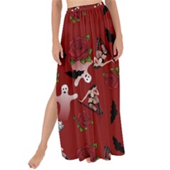 Gothic Woman Rose Bats Pattern Red Maxi Chiffon Tie-up Sarong by snowwhitegirl