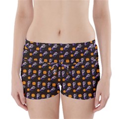 Halloween Skeleton Pumpkin Pattern Brown Boyleg Bikini Wrap Bottoms by snowwhitegirl