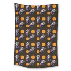 Halloween Skeleton Pumpkin Pattern Brown Large Tapestry by snowwhitegirl