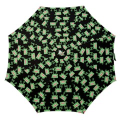 Green Alien Monster Pattern Black Straight Umbrellas by snowwhitegirl