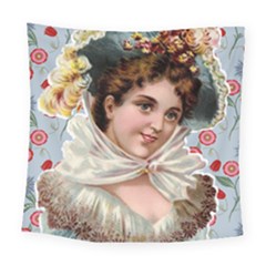 Victorian Lady Blue Floral Square Tapestry (large)