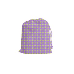 Pastel Mod Purple Yellow Circles Drawstring Pouch (small) by BrightVibesDesign