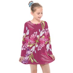 Motif Design Textile Design Kids  Long Sleeve Dress by Simbadda