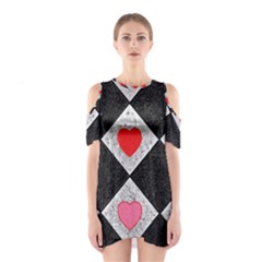 Diamonds Hearts Mosaic Pattern Shoulder Cutout One Piece Dress by Simbadda