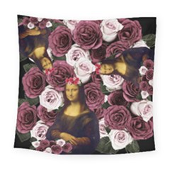 Mona Lisa Floral Black Square Tapestry (large)