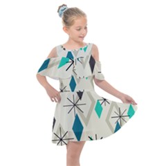 Atomic Era Diamonds (turquoise) Kids  Shoulder Cutout Chiffon Dress by KayCordingly