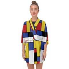 Mondrian Geometric Art Half Sleeve Chiffon Kimono by KayCordingly