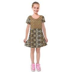 Diamond Seamless Lace Brown And Gold By Flipstylez Designs Kids  Short Sleeve Velvet Dress by flipstylezfashionsLLC