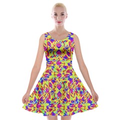 Multicolored Linear Pattern Design Velvet Skater Dress by dflcprints