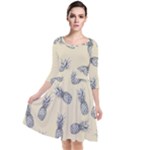 Pineapple pattern Quarter Sleeve Waist Band Dress