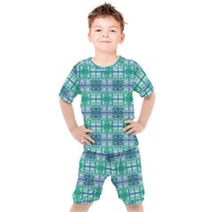 Mod Blue Green Square Pattern Kid s Set