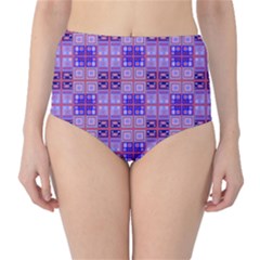 Mod Purple Pink Orange Squares Pattern Classic High-waist Bikini Bottoms