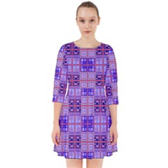 Mod Purple Pink Orange Squares Pattern Smock Dress