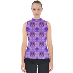 Mod Purple Pink Orange Squares Pattern Mock Neck Shell Top by BrightVibesDesign