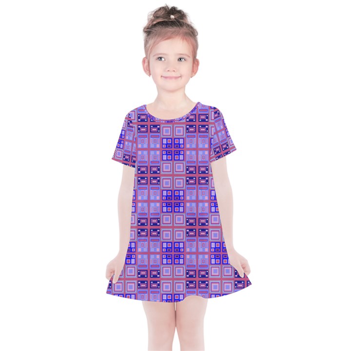 Mod Purple Pink Orange Squares Pattern Kids  Simple Cotton Dress