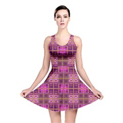 Mod Pink Purple Yellow Square Pattern Reversible Skater Dress