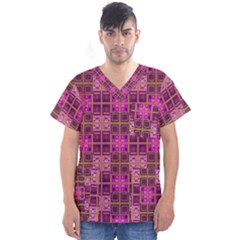 Mod Pink Purple Yellow Square Pattern Men s V-neck Scrub Top