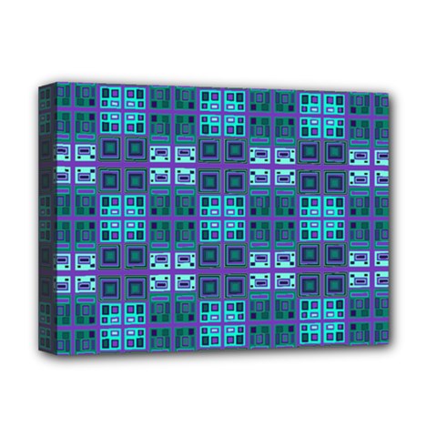 Mod Purple Green Turquoise Square Pattern Deluxe Canvas 16  X 12  (stretched)  by BrightVibesDesign