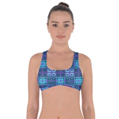 Mod Purple Green Turquoise Square Pattern Got No Strings Sports Bra by BrightVibesDesign
