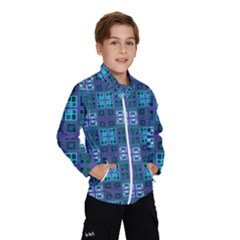 Mod Purple Green Turquoise Square Pattern Windbreaker (kids) by BrightVibesDesign