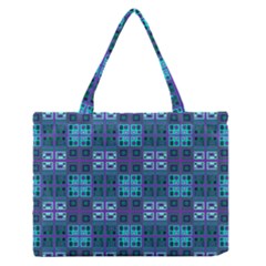 Mod Purple Green Turquoise Square Pattern Zipper Medium Tote Bag by BrightVibesDesign