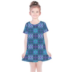 Mod Purple Green Turquoise Square Pattern Kids  Simple Cotton Dress by BrightVibesDesign