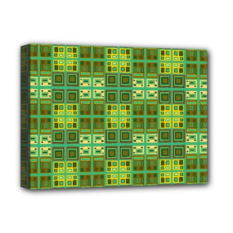 Mod Yellow Green Squares Pattern Deluxe Canvas 16  X 12  (stretched) 