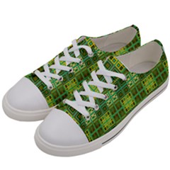 Mod Yellow Green Squares Pattern Women s Low Top Canvas Sneakers