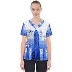 Skyline Skyscraper Abstract Points Women s V-neck Scrub Top by Simbadda