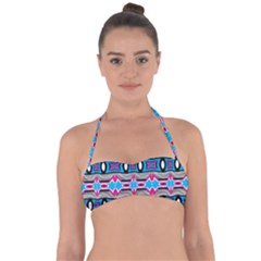 Blue Pink Shapes Rows Jpg                                                       Halter Bandeau Bikini Top by LalyLauraFLM