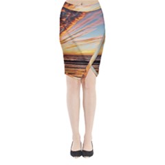 Sunset Beach Ocean Scenic Midi Wrap Pencil Skirt by Simbadda