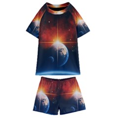 Earth Globe Planet Space Universe Kids  Swim Tee And Shorts Set