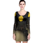 Travel Architecture Tourism Venice Long Sleeve Velvet Bodycon Dress