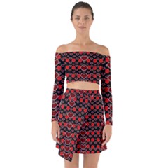 Red Lips And Roses Just For Love Off Shoulder Top With Skirt Set by pepitasart