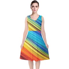 Rainbow V-neck Midi Sleeveless Dress  by NSGLOBALDESIGNS2