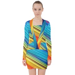 Rainbow V-neck Bodycon Long Sleeve Dress by NSGLOBALDESIGNS2