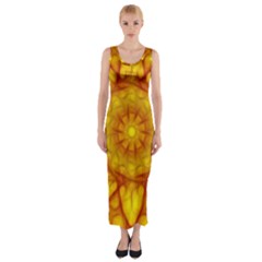 Kaleidoscope Floral Mandala Yellow Fitted Maxi Dress by Simbadda