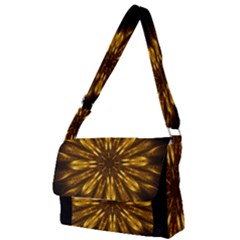 Mandala Gold Golden Fractal Full Print Messenger Bag by Simbadda