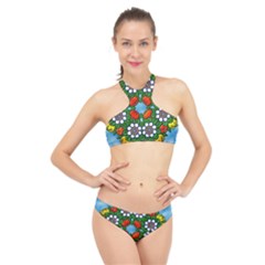 Mandala Background Colorful Pattern High Neck Bikini Set by Simbadda