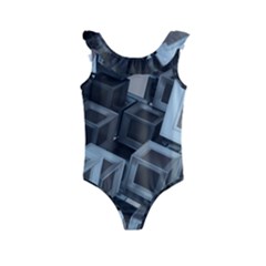 3d Cube Fantasy Square Shape Kids  Frill Swimsuit by Simbadda